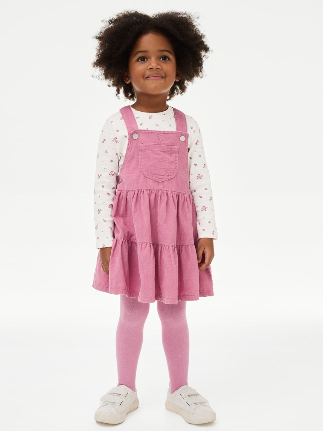 

Marks & Spencer Kids Tiered Dungarees With Top And Tights, Pink