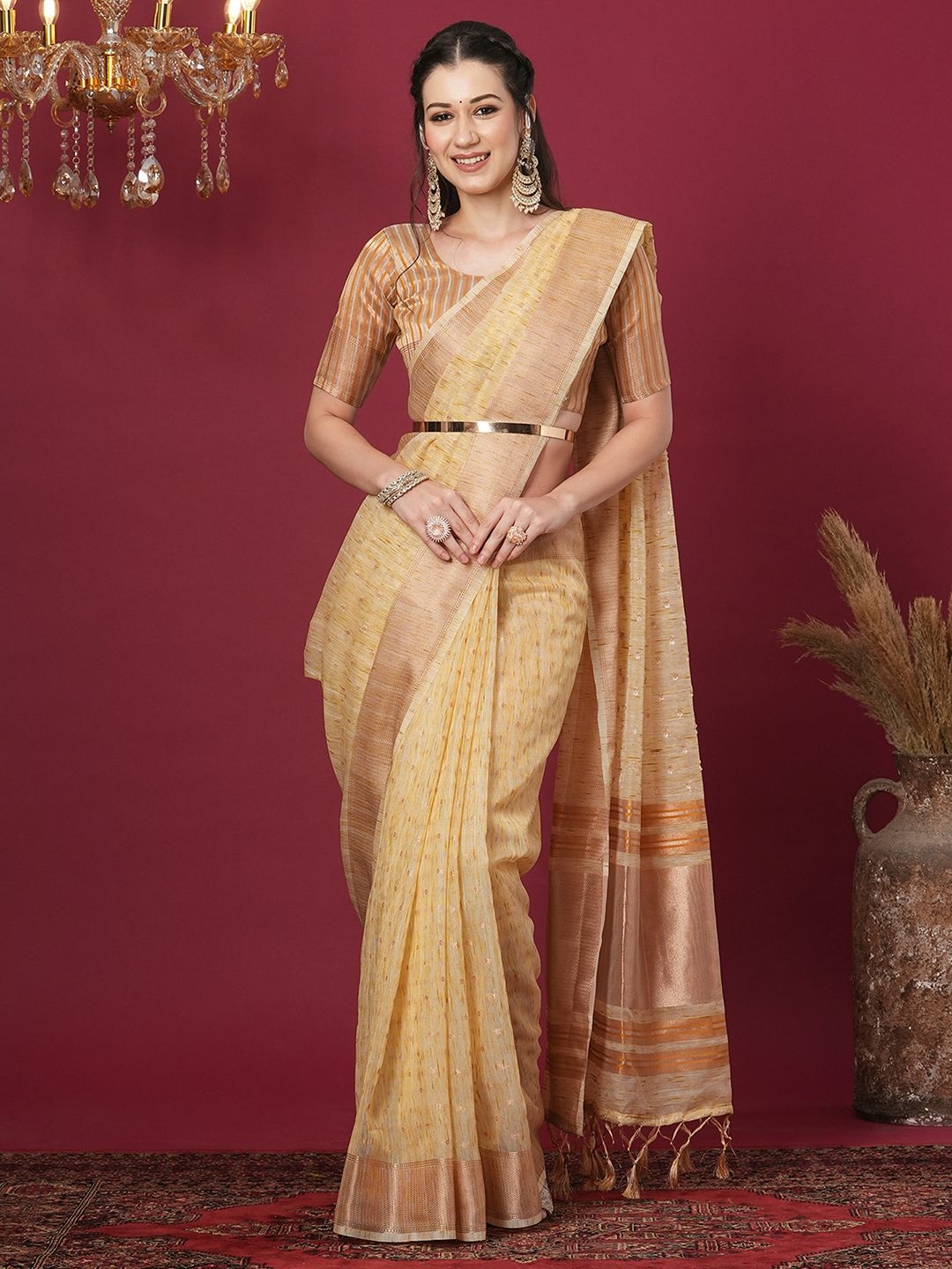 

Mitera Woven Design Zari Saree, Yellow