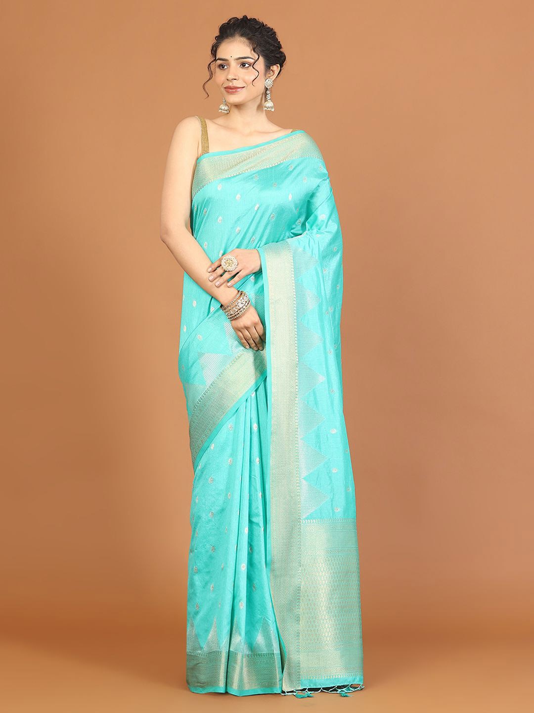 

Meena Bazaar Woven Design Zari Art Silk Saree, Sea green