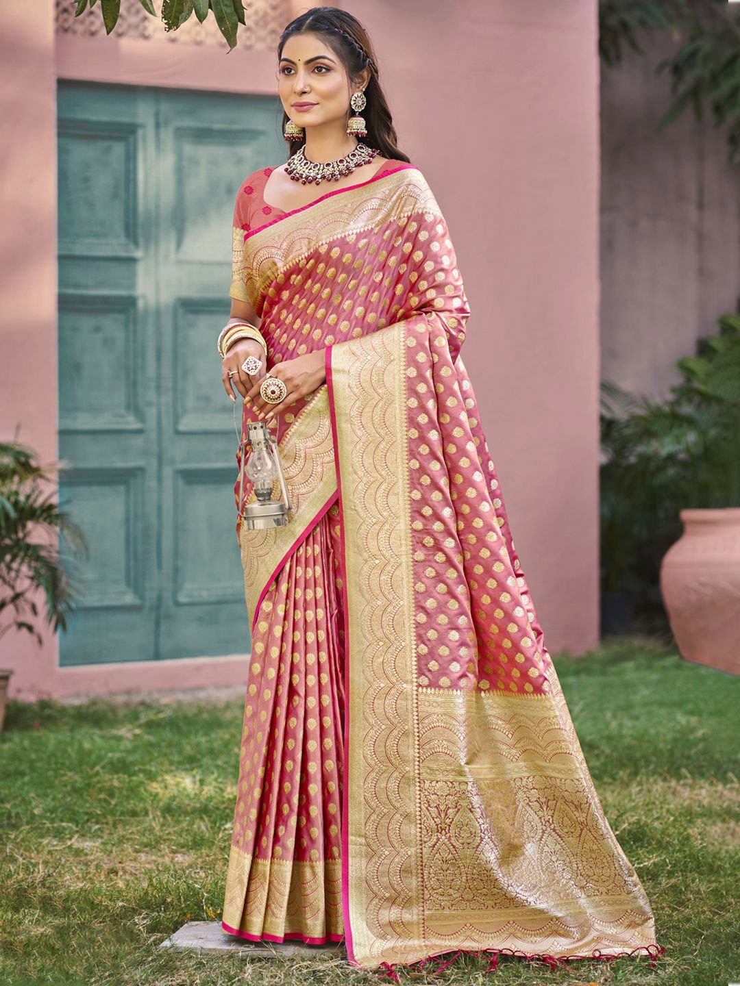 

SANGAM PRINTS Woven Design Zari Banarasi Saree, Pink