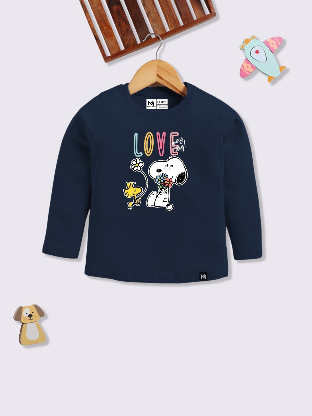 

YK X Minute Mirth Girls Snoopy Printed Pure Cotton T-shirt, Navy blue