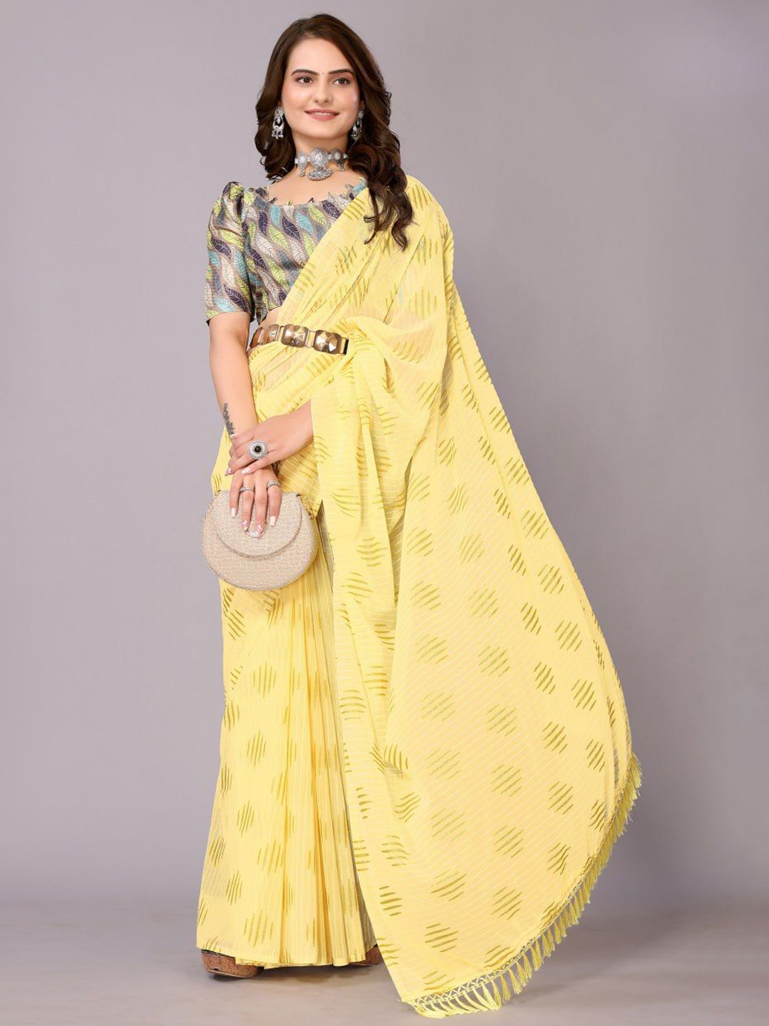 

BAESD Women Embellished Saree, Yellow
