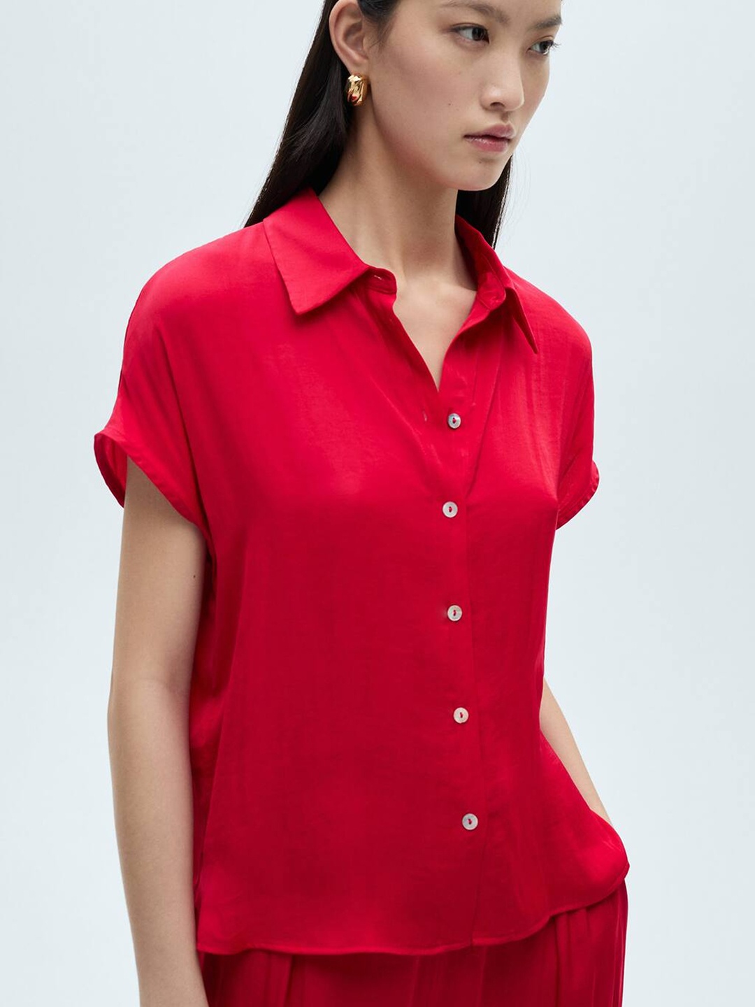 

MANGO Satin Finish Shirt, Red