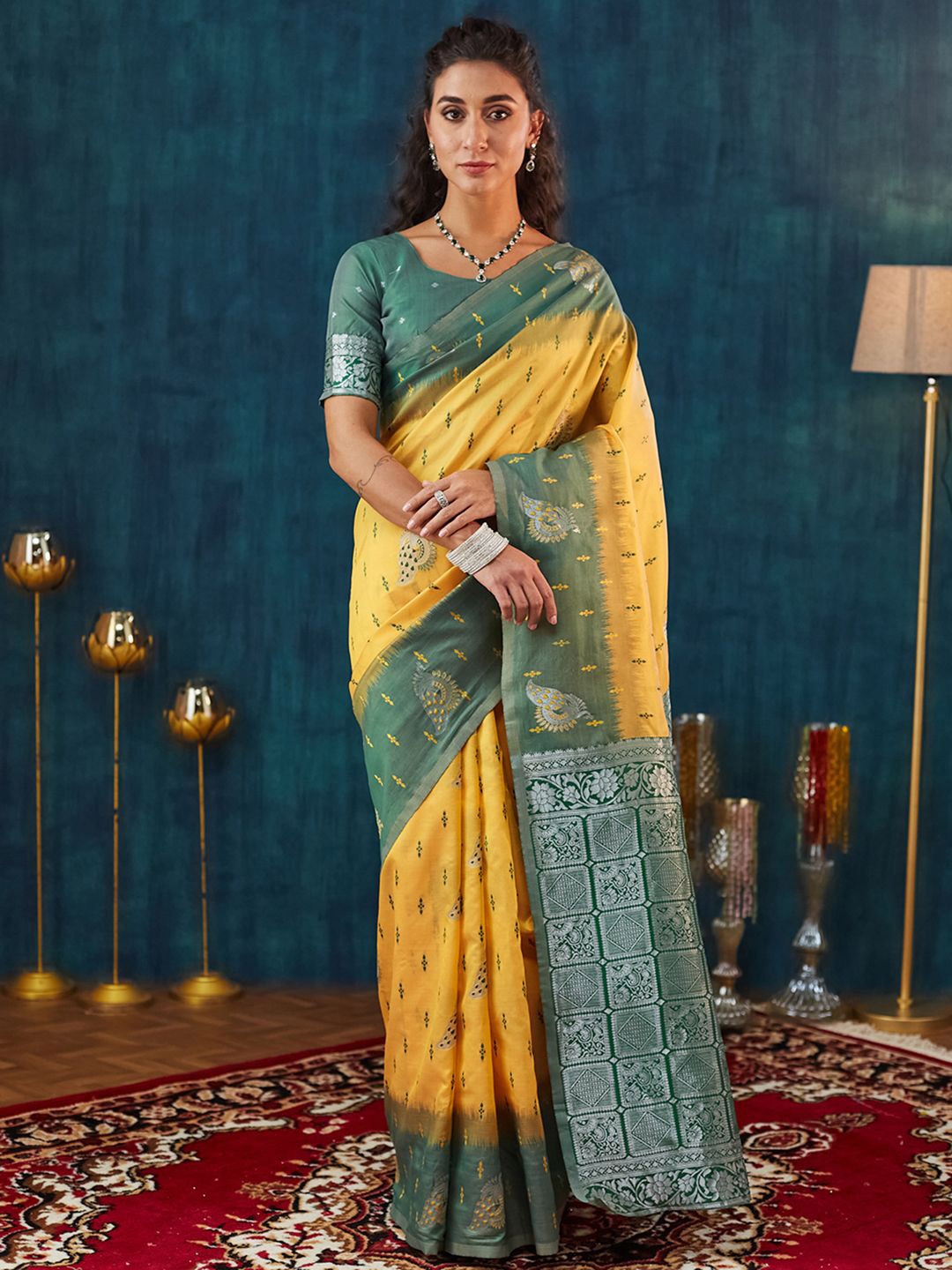 

Mitera Woven Design Zari Banarasi Saree, Yellow