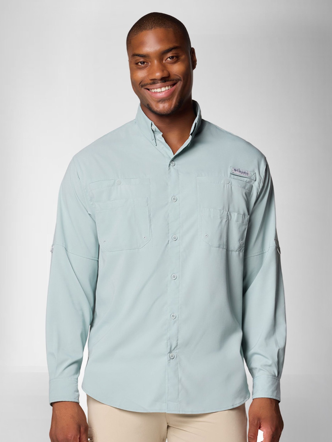 

Columbia Men Classic Button-Down Collar Solid Casual Shirt, Turquoise blue
