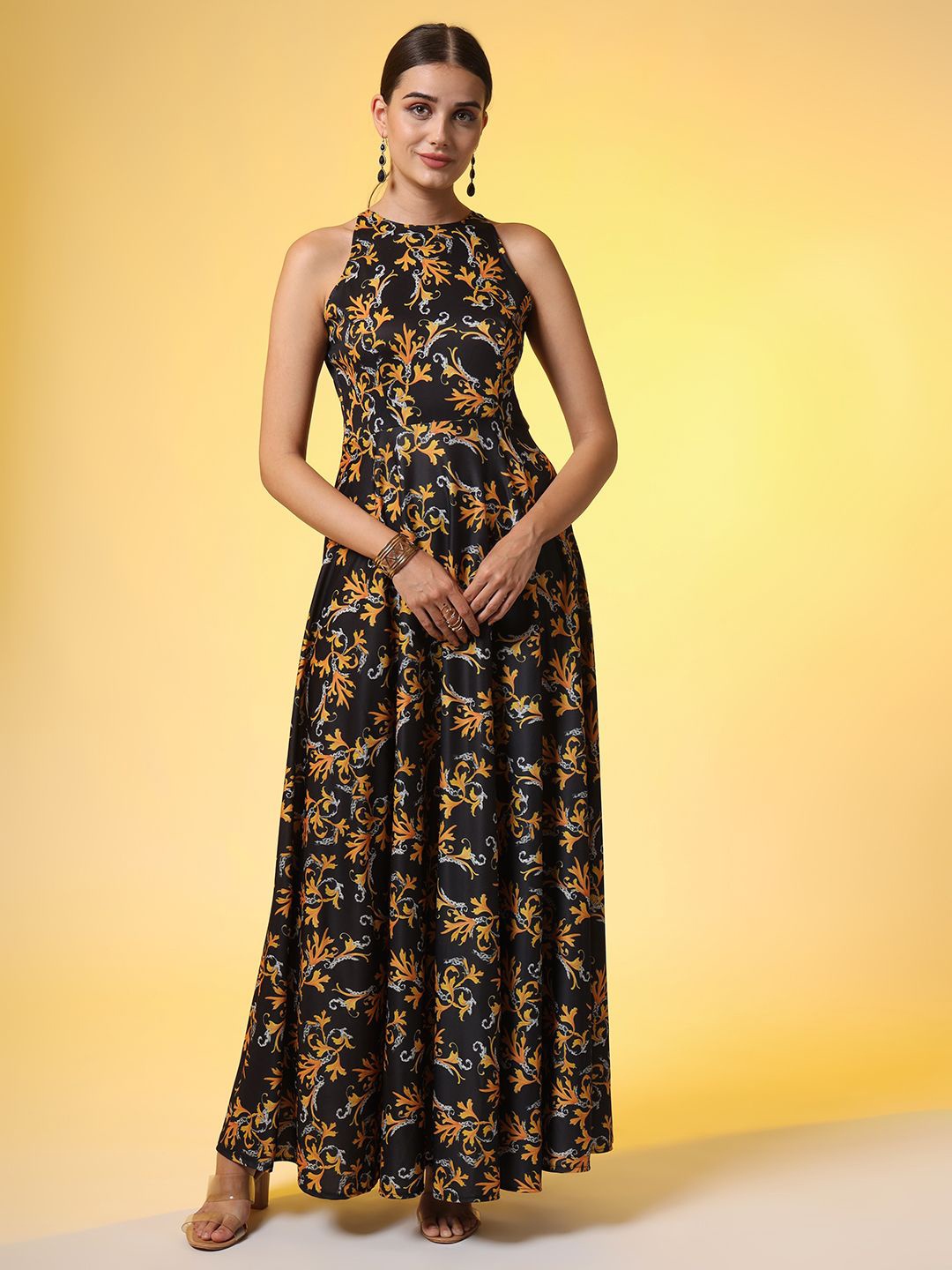 

SUFIZA LIFESTYLE Women Floral Printed Cotton Maxi Dress, Black