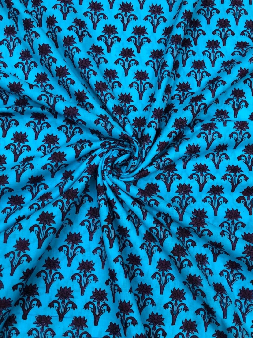 

PALASH Floral Printed Block Technique Pure Cotton Unstitched Dress Material, Turquoise blue