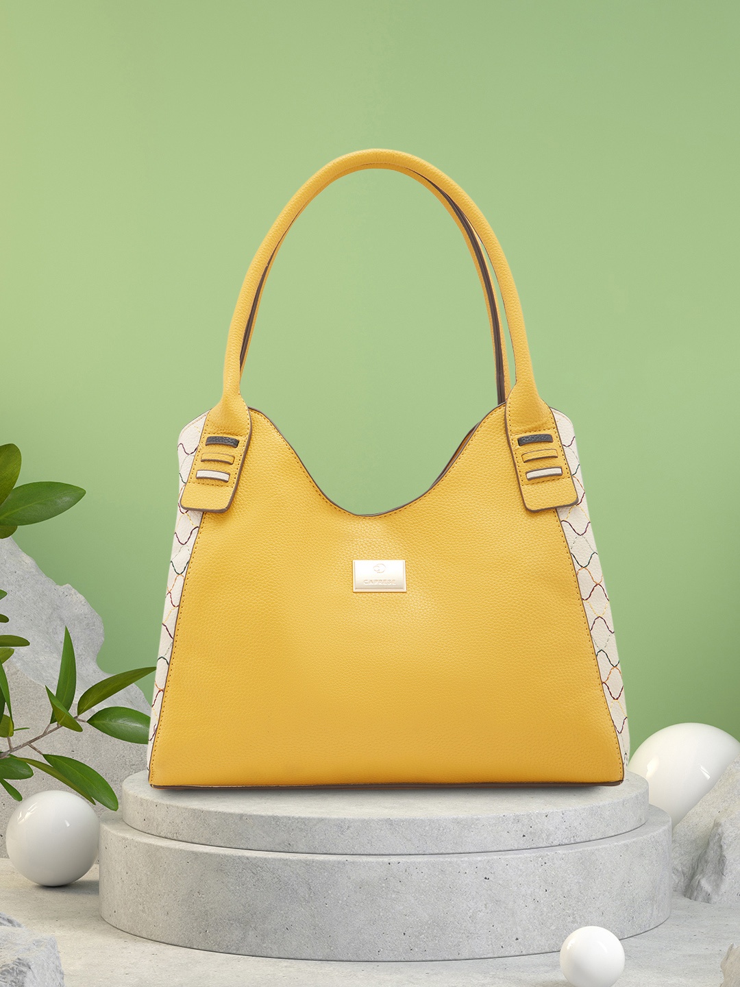 

Caprese Textured Structured Hobo Bag, Yellow