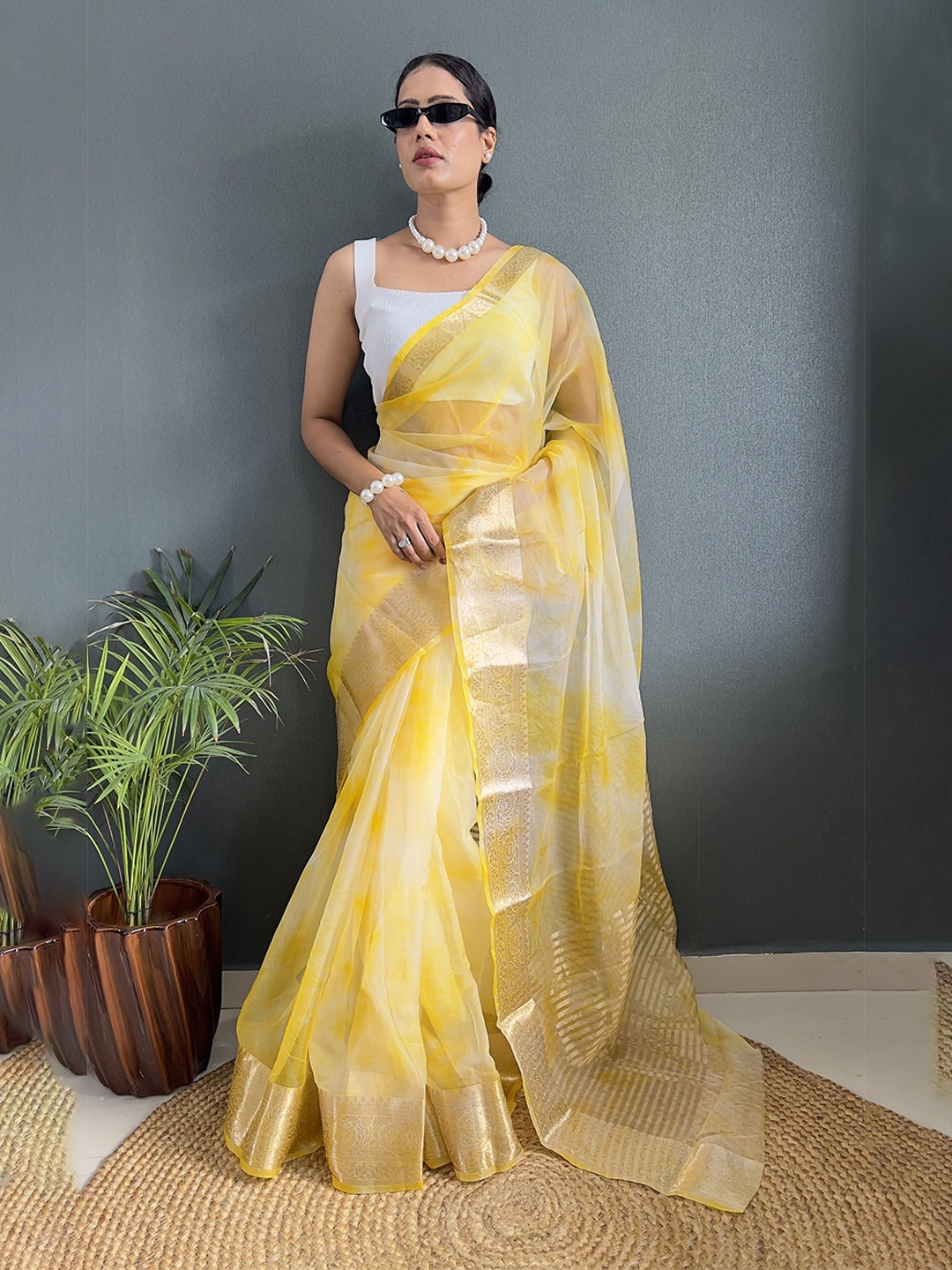 

Upalksh Tie and Dye Zari Kota Saree, Yellow