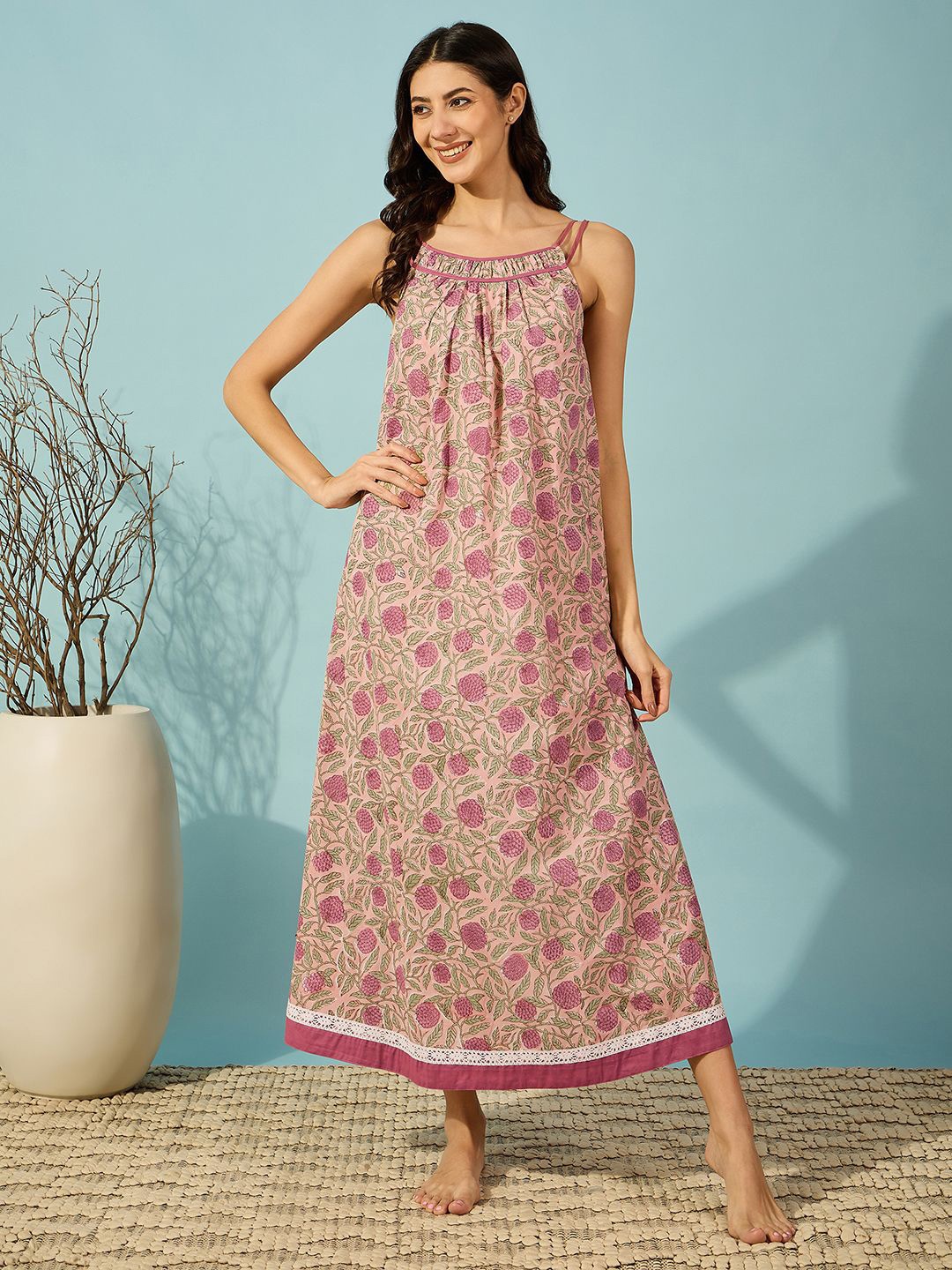 

The Kaftan Company Printed Maxi Nightdress, Pink