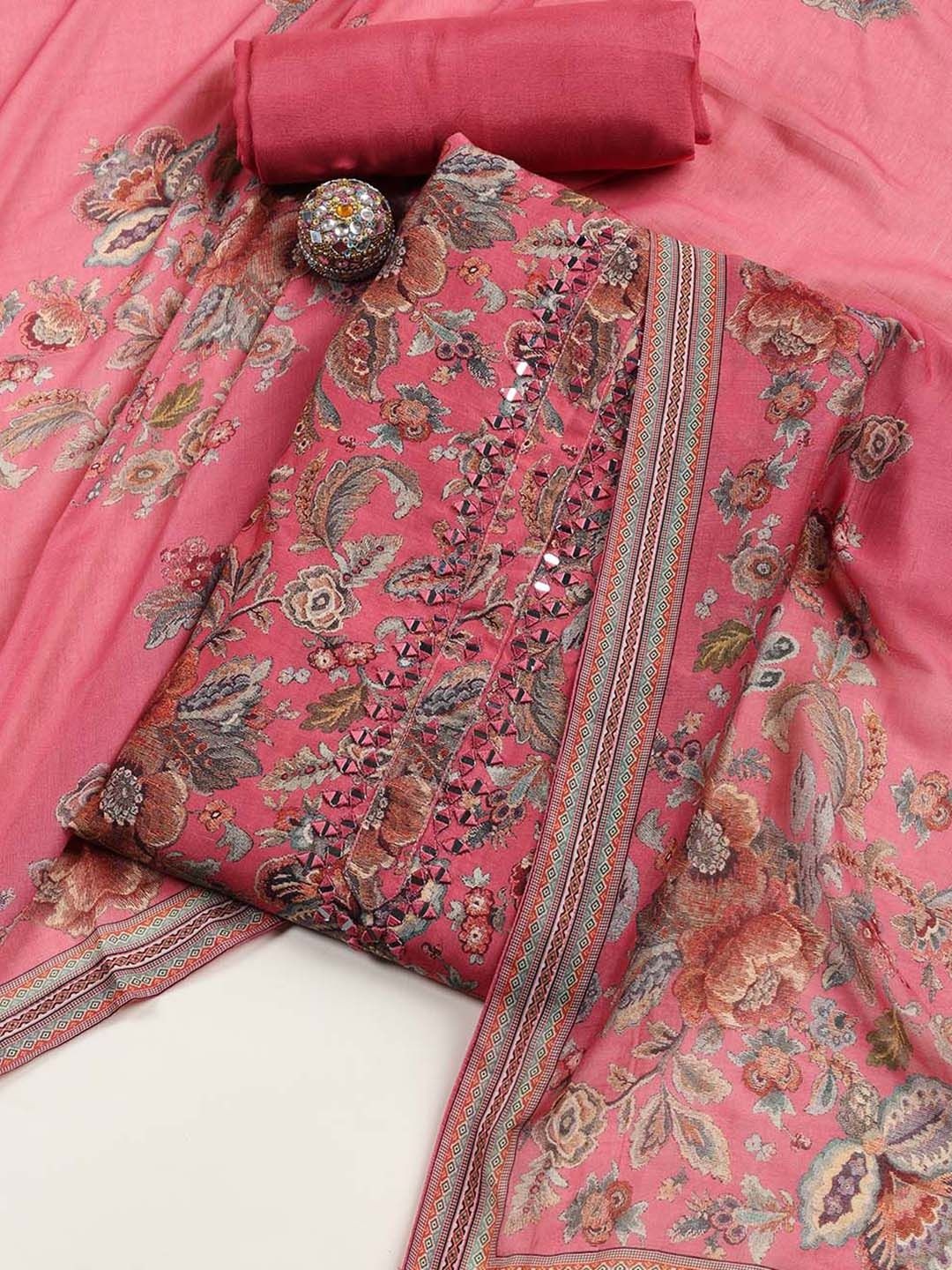 

Meena Bazaar Printed Art Silk Unstitched Dress Material, Pink