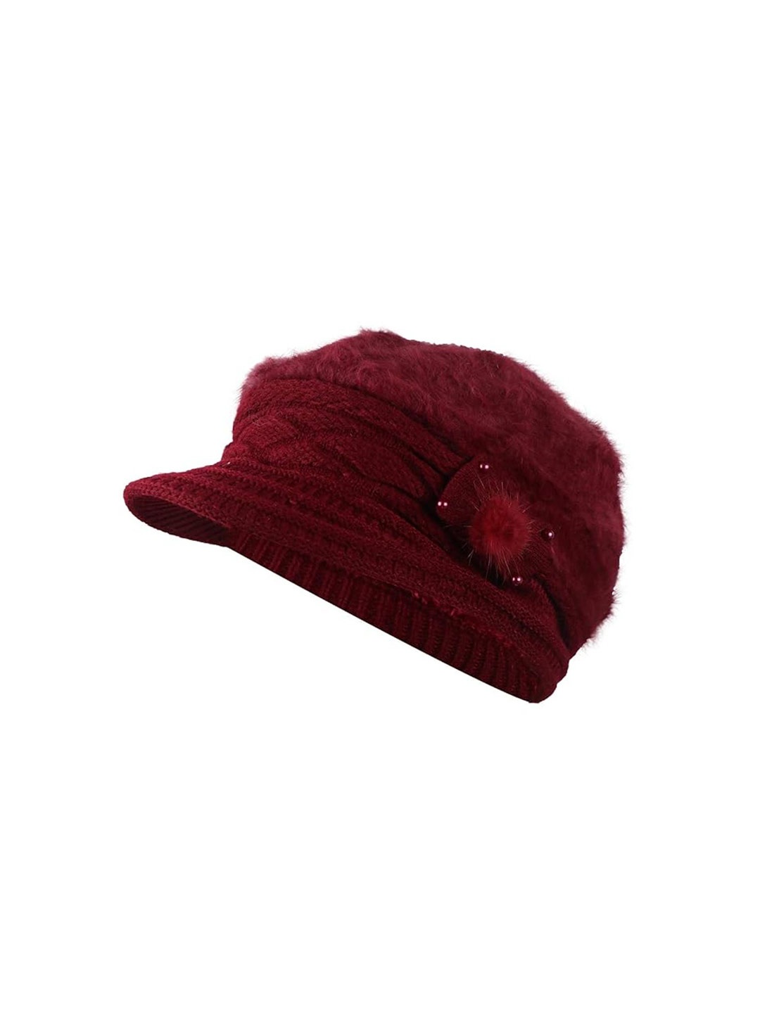 

Bunnywave Women Self Design Woollen Visor Cap, Maroon