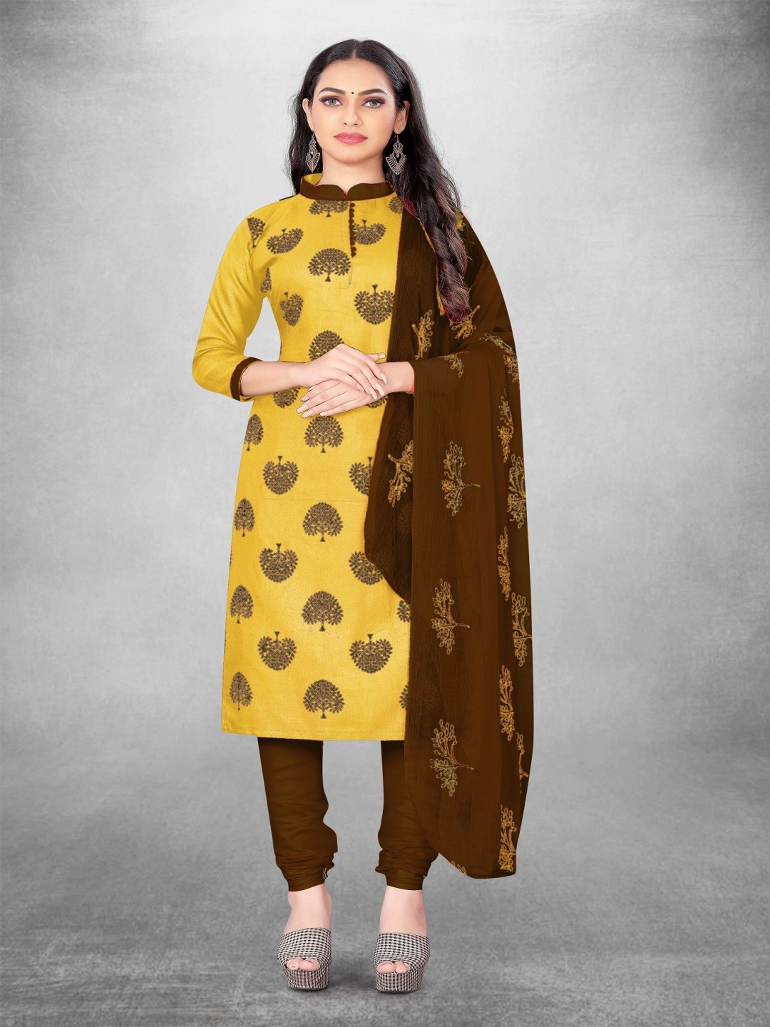 

A TO Z CART Printed Unstitched Dress Material, Yellow