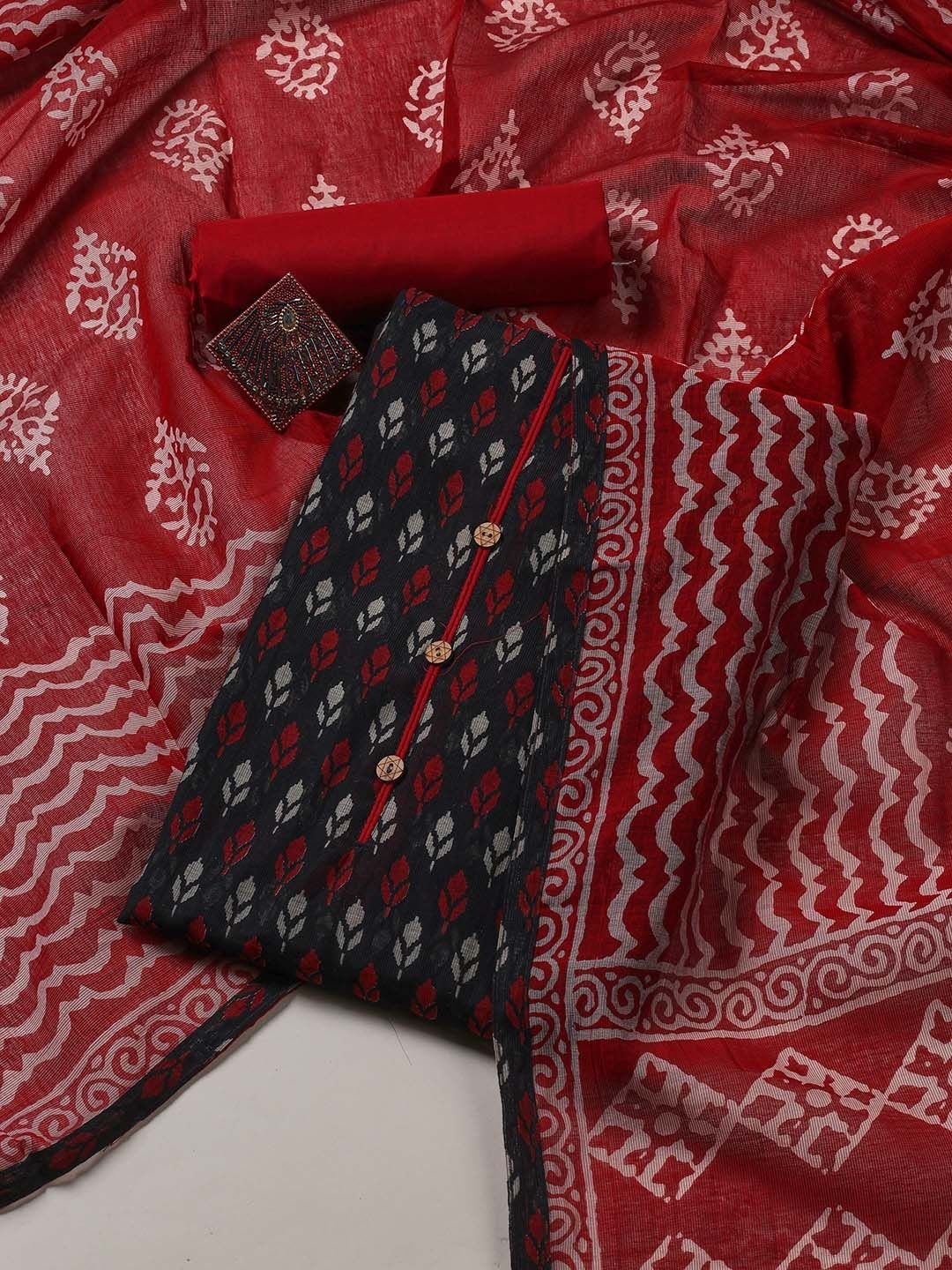 

Meena Bazaar Printed Unstitched Dress Material, Black