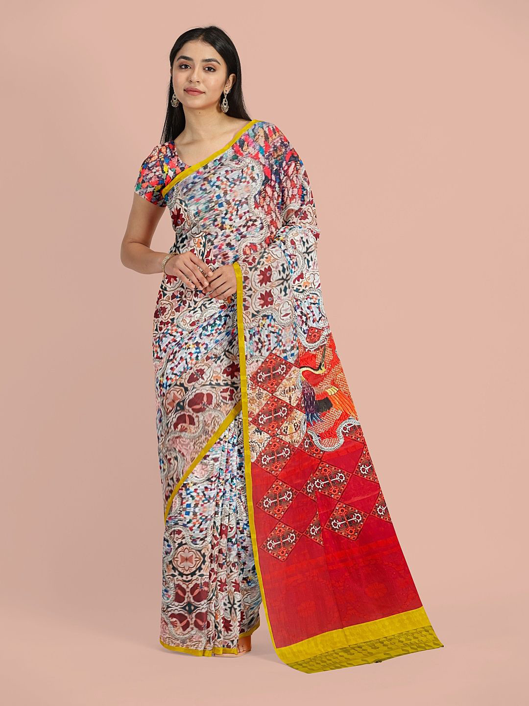 

Avyay Creation Ethnic Motifs Printed Saree, White