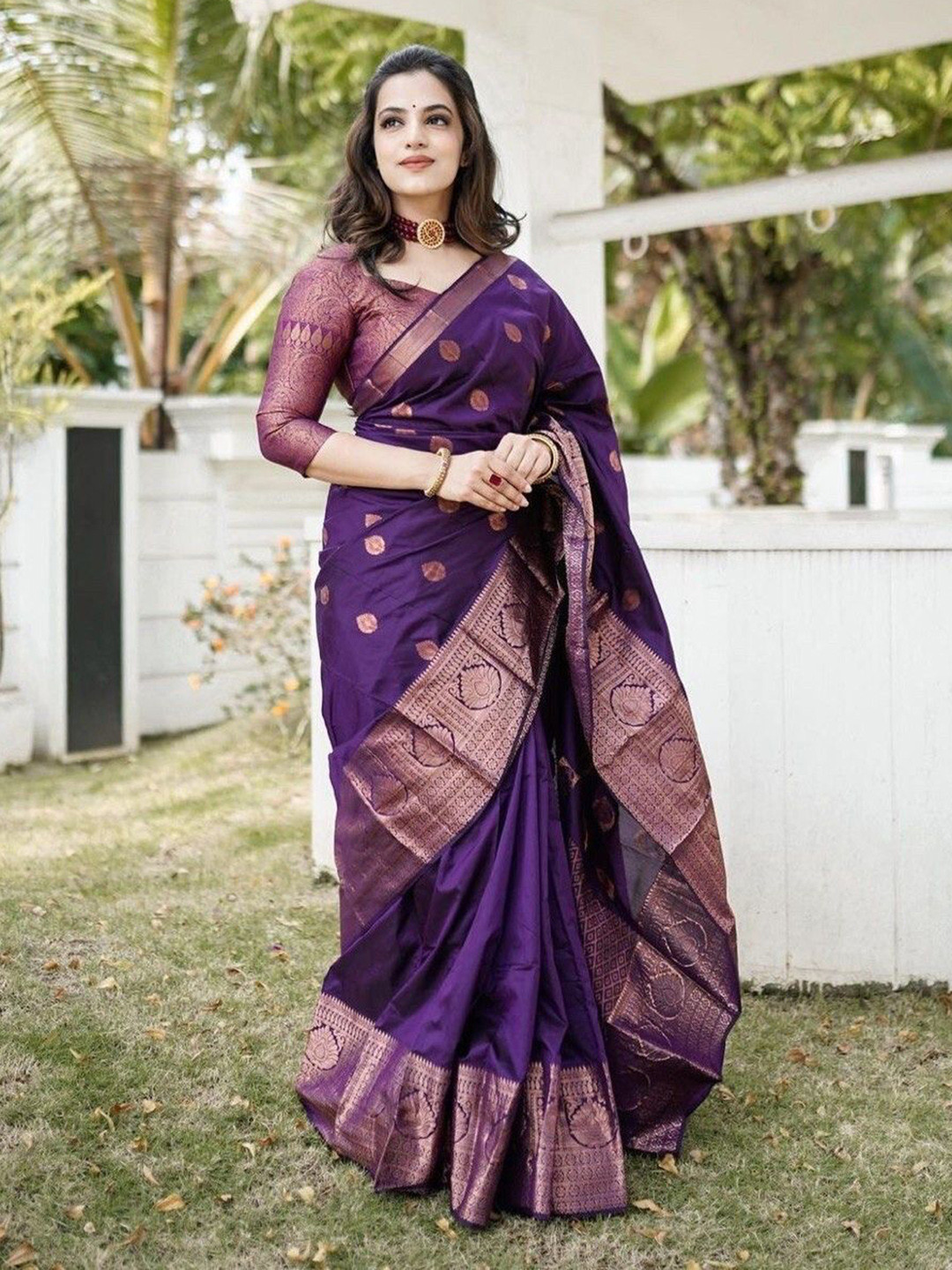 

Upalksh Woven Design Zari Pure Cotton Kanjeevaram Saree, Purple