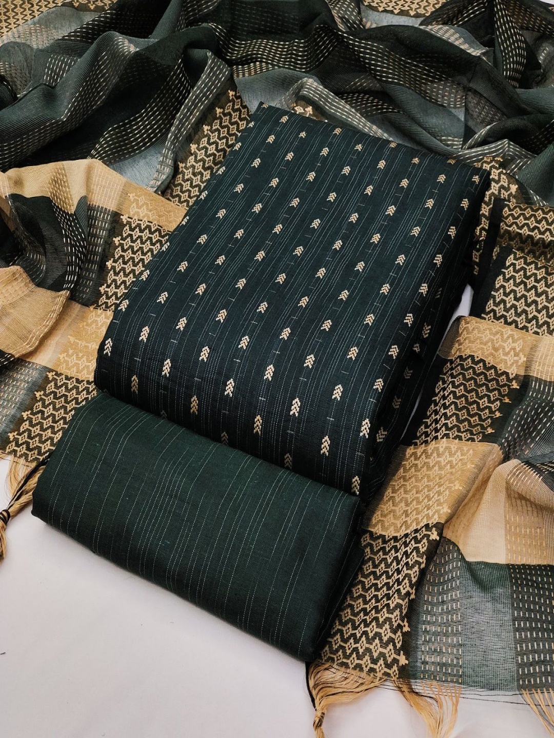 

A TO Z CART Geometric Woven Design Unstitched Dress Material, Green