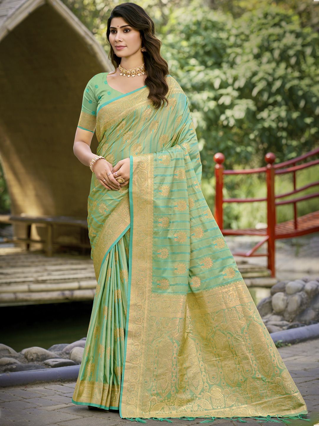 

SANGAM PRINTS Ethnic Motifs Woven Design Banarasi Saree, Lime green