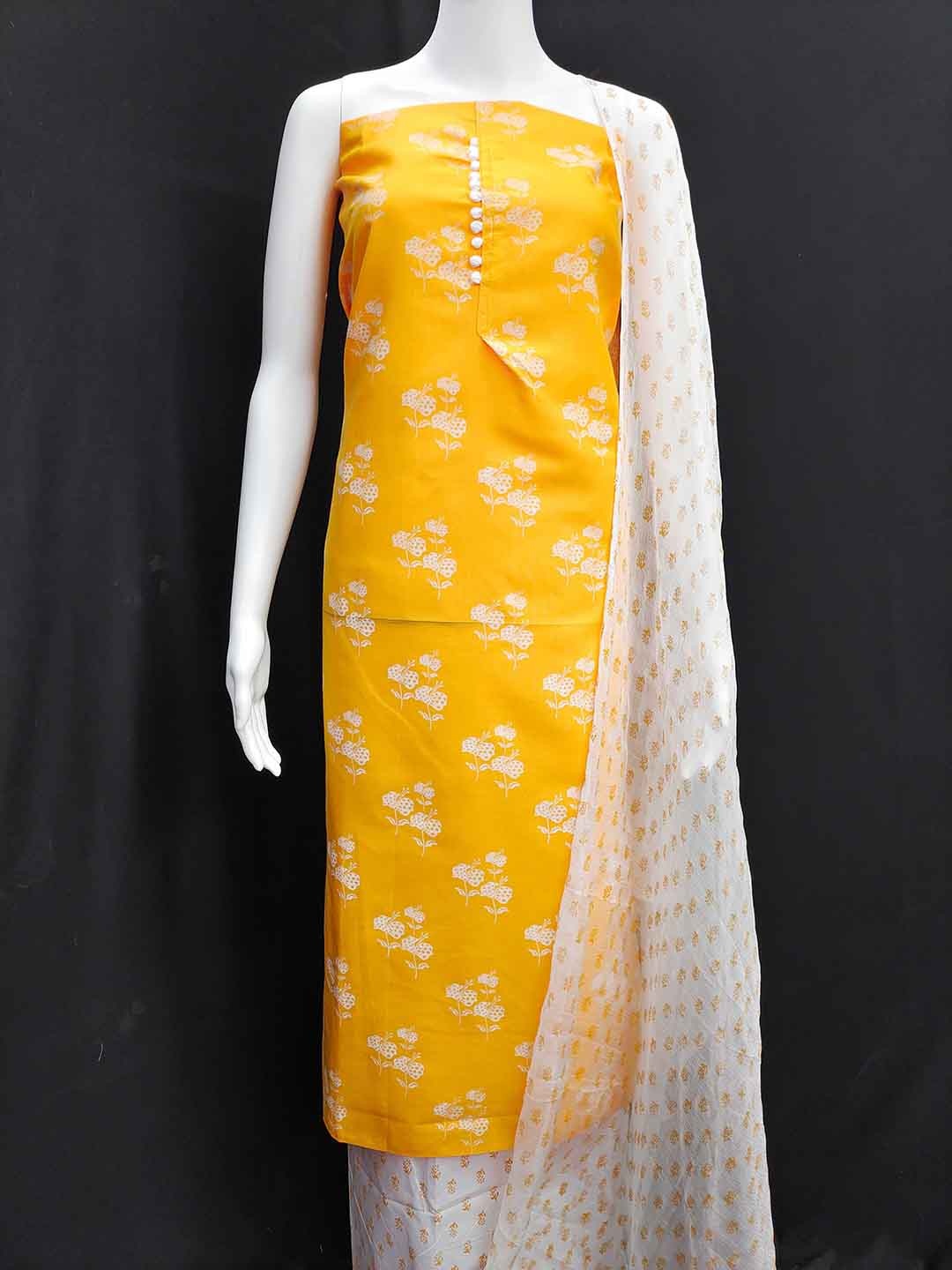 

KALINI Floral Printed Unstitched Dress Material, Yellow