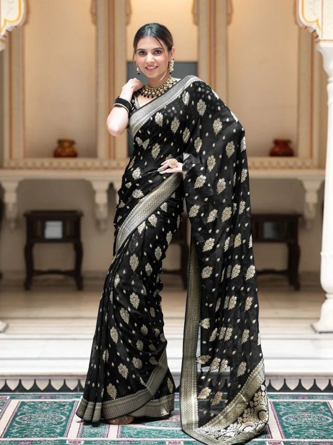 

Upalksh Woven Design Pure Cotton Patola Saree, Black