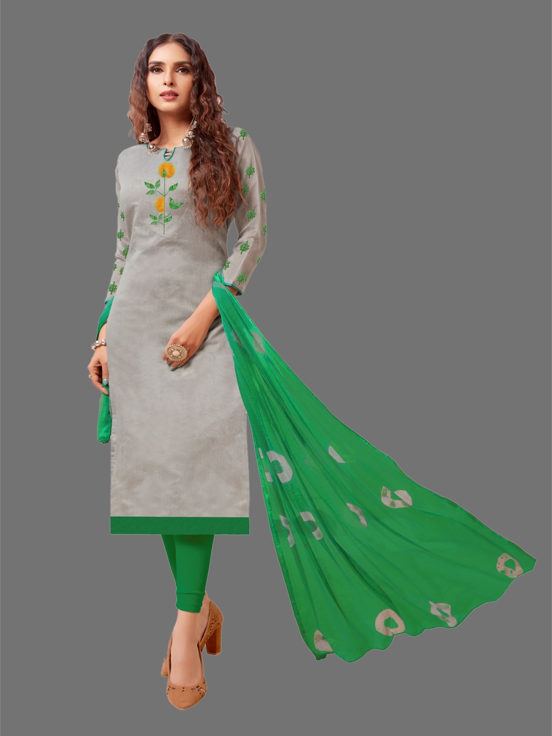 

A TO Z CART Floral Embroidered Unstitched Dress Material, Grey