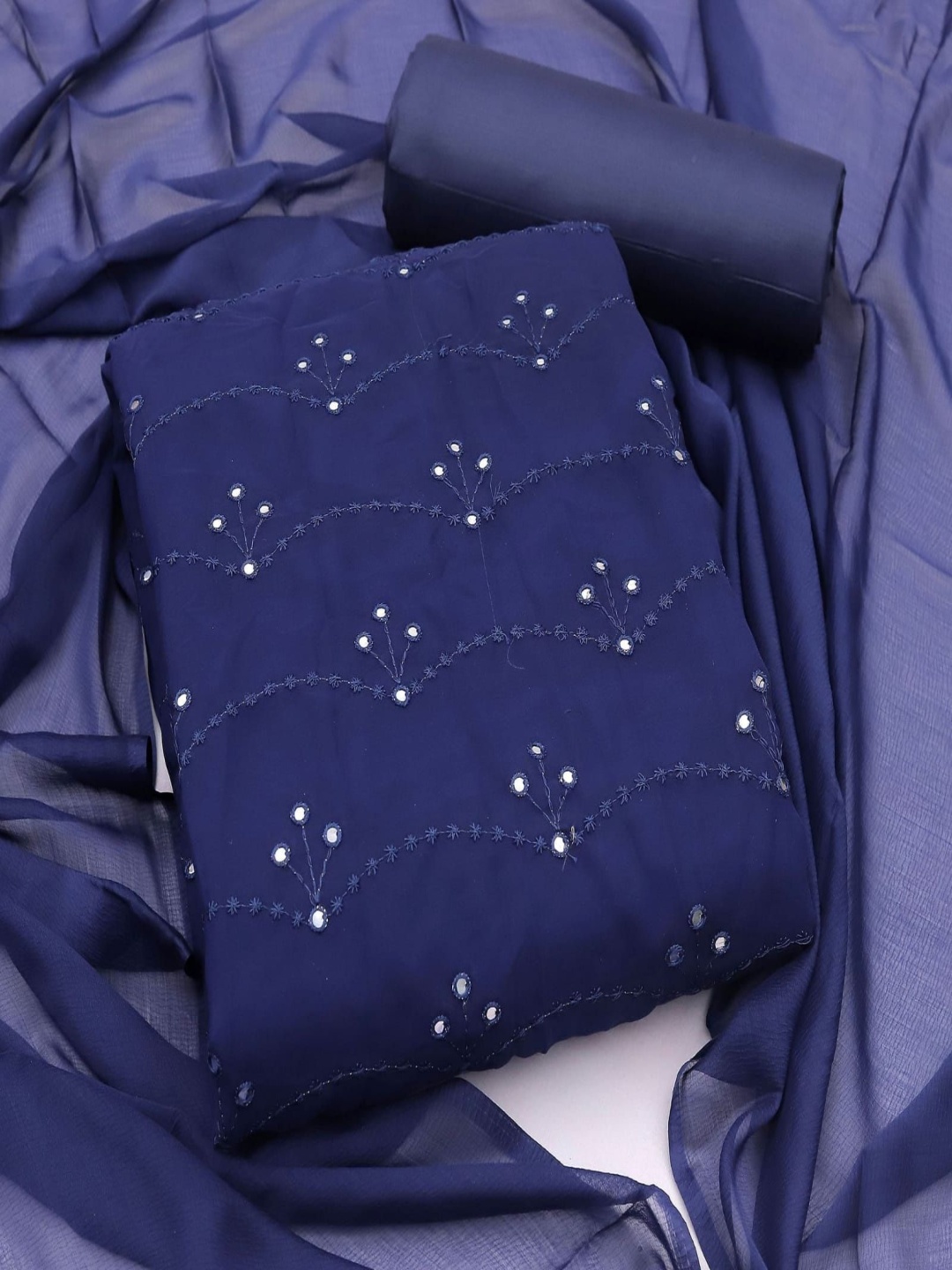 

A TO Z CART Floral Embroidered Silk Georgette Unstitched Dress Material, Navy blue
