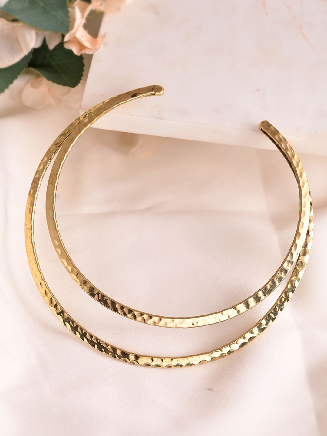 

Silvermerc Designs Brass Gold-Plated Elegant Hammered Collar Necklace