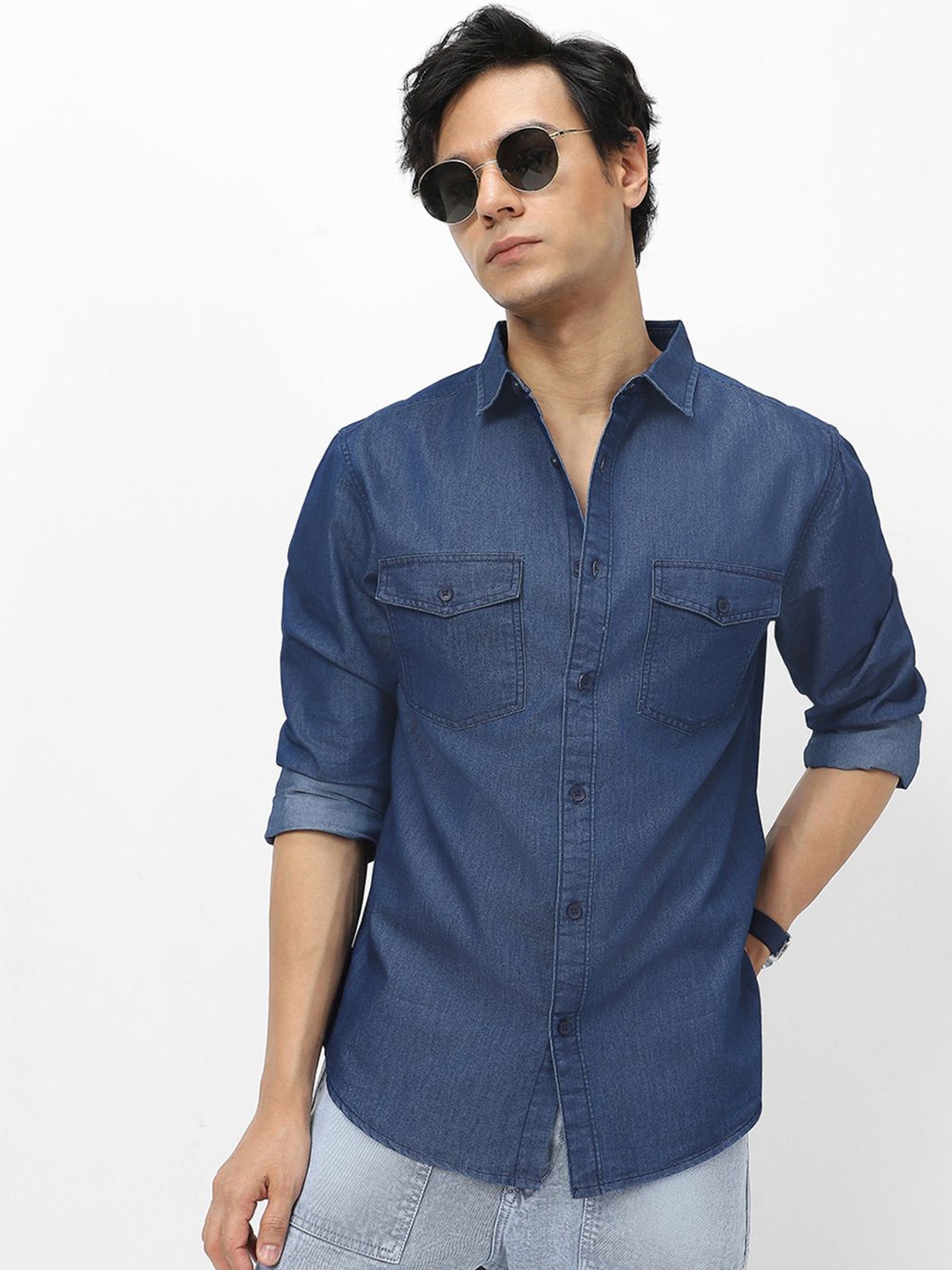 

Urbano Fashion Men Full Sleeve Regular Fit Casual Denim Shirt, Blue