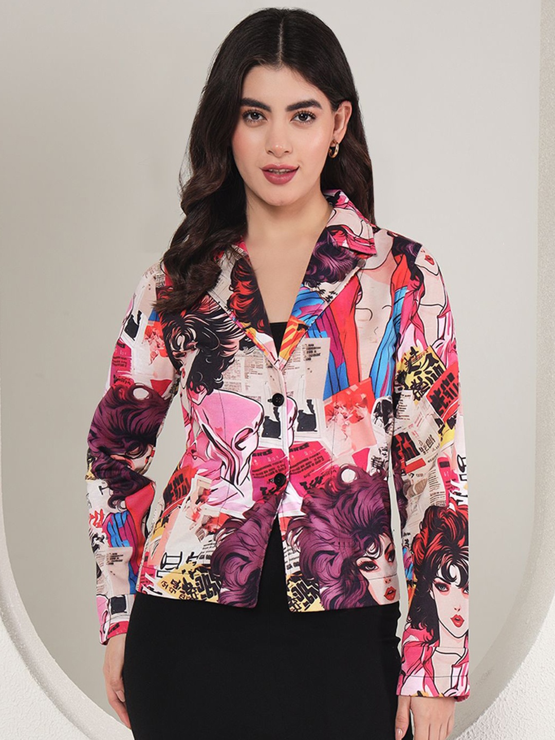 

TANDUL Women Printed Slim Fit Notched Lapel Single-Breasted Blazer, Purple