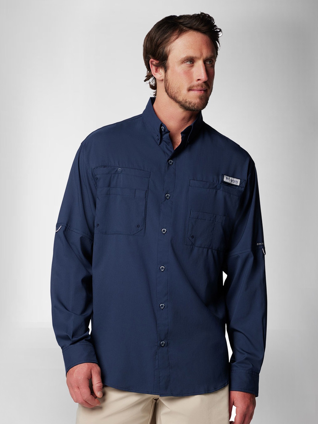 

Columbia Men Classic Oversized Fit Button-Down Collar Solid Casual Shirt, Navy blue