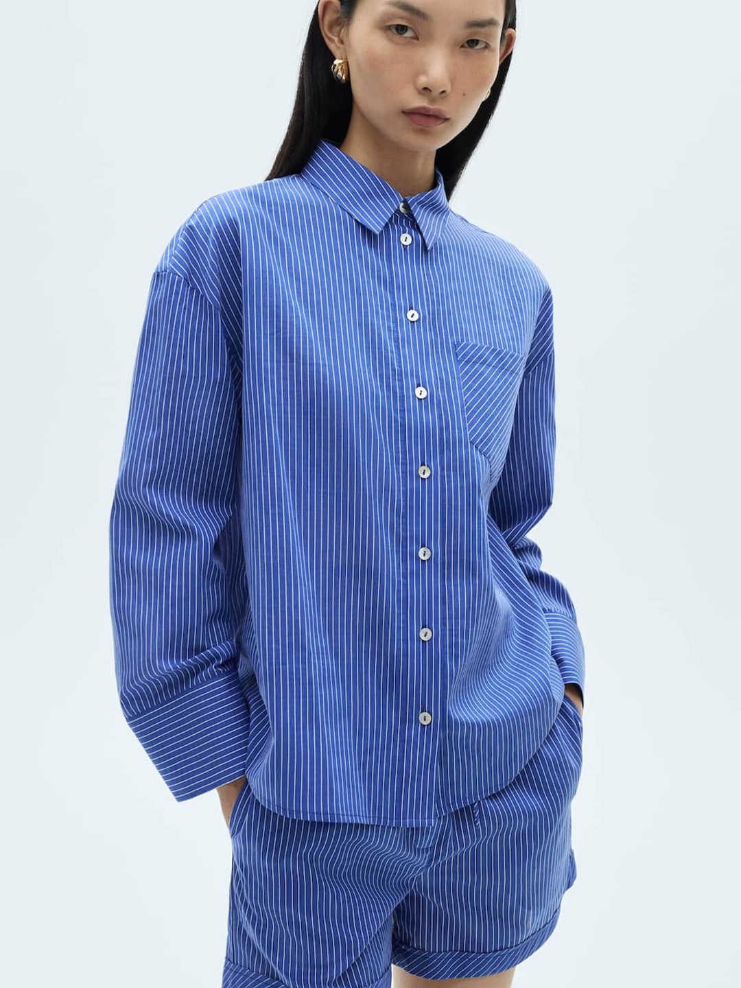 

MANGO Striped Drop-Shoulder Shirt, Blue