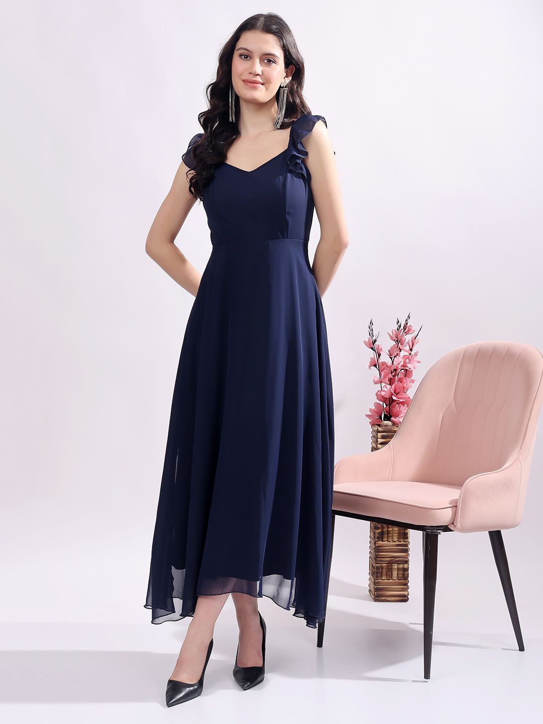 

T TRYON ULTIMATE Women Georgette Gown Maxi Dress, Navy blue