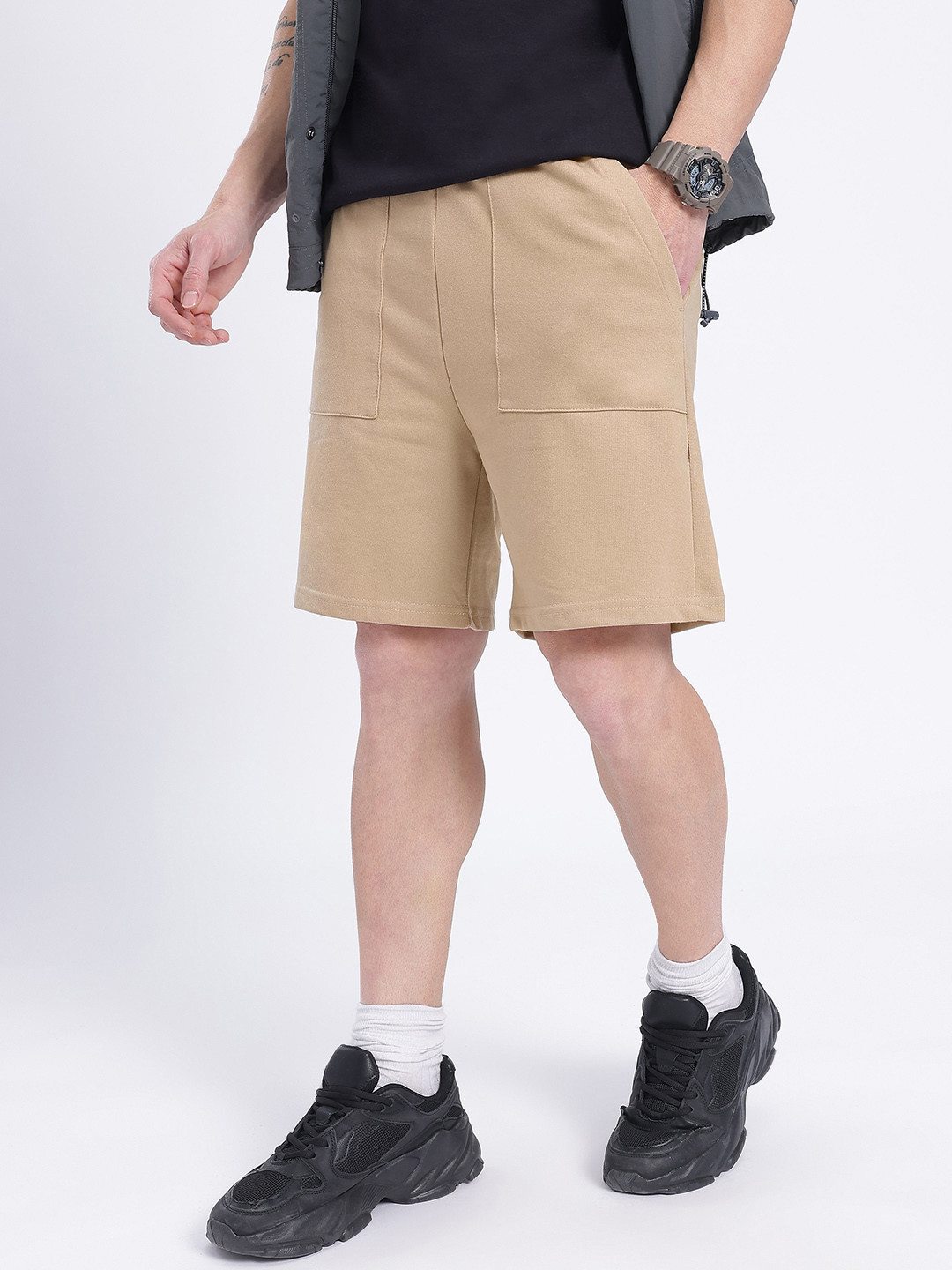 

glitchez Men Soft Terry Knit Shorts, Khaki