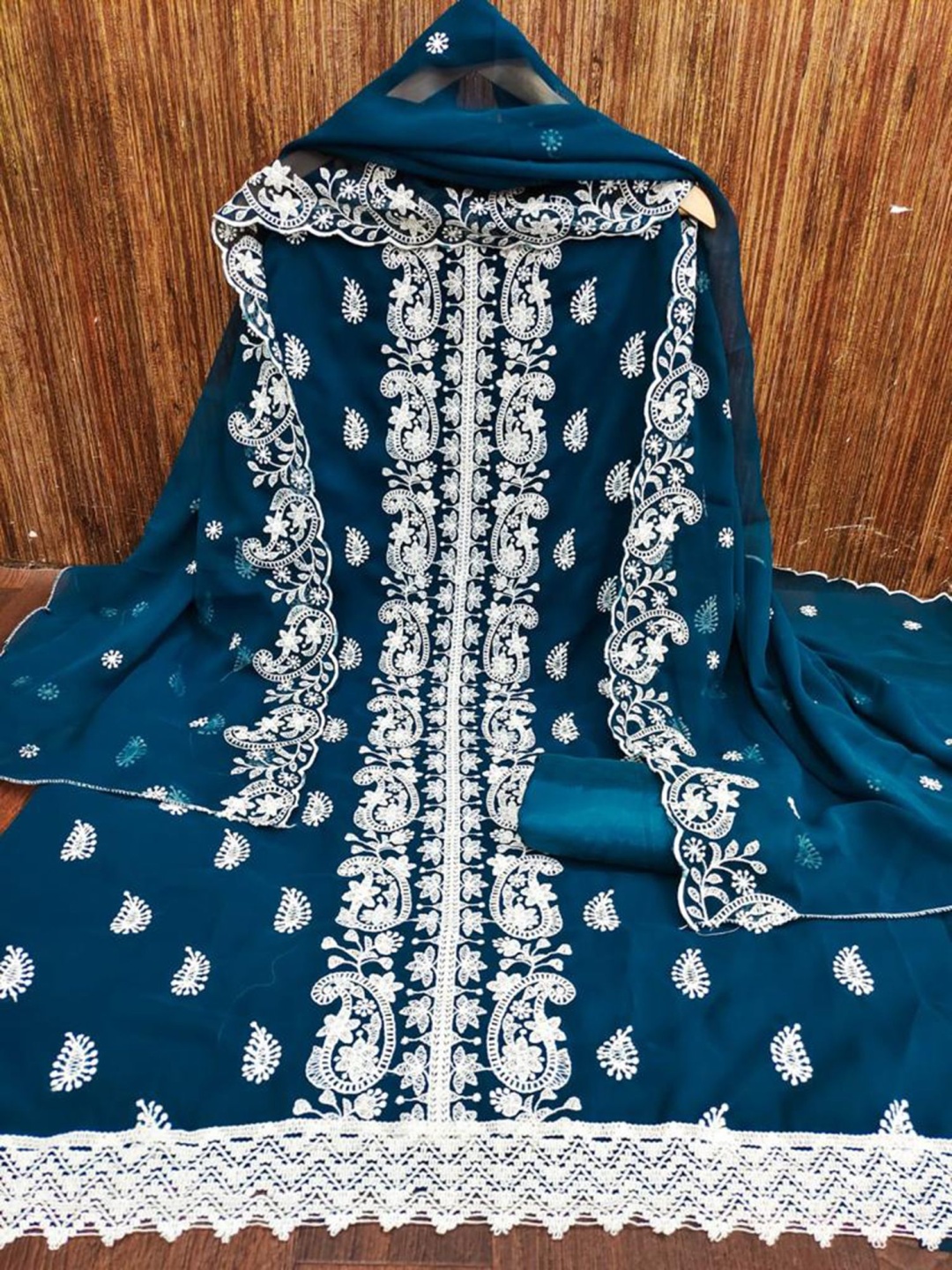 

A TO Z CART Embroidered Silk Georgette Unstitched Dress Material, Blue