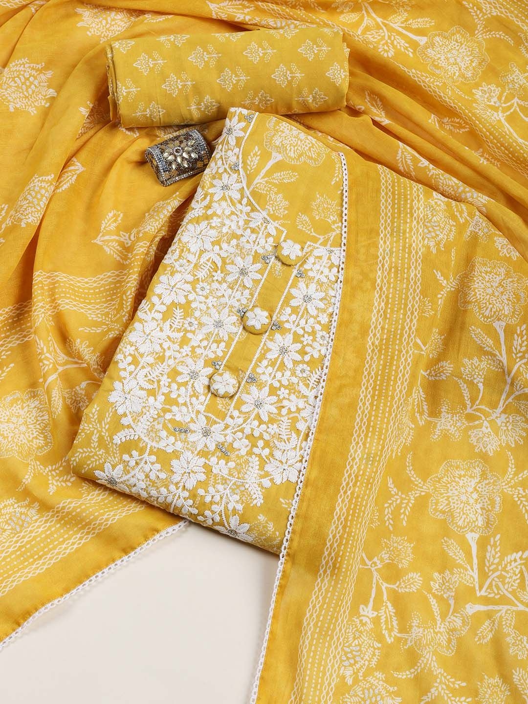 

Meena Bazaar Printed Art Silk Unstitched Dress Material, Yellow