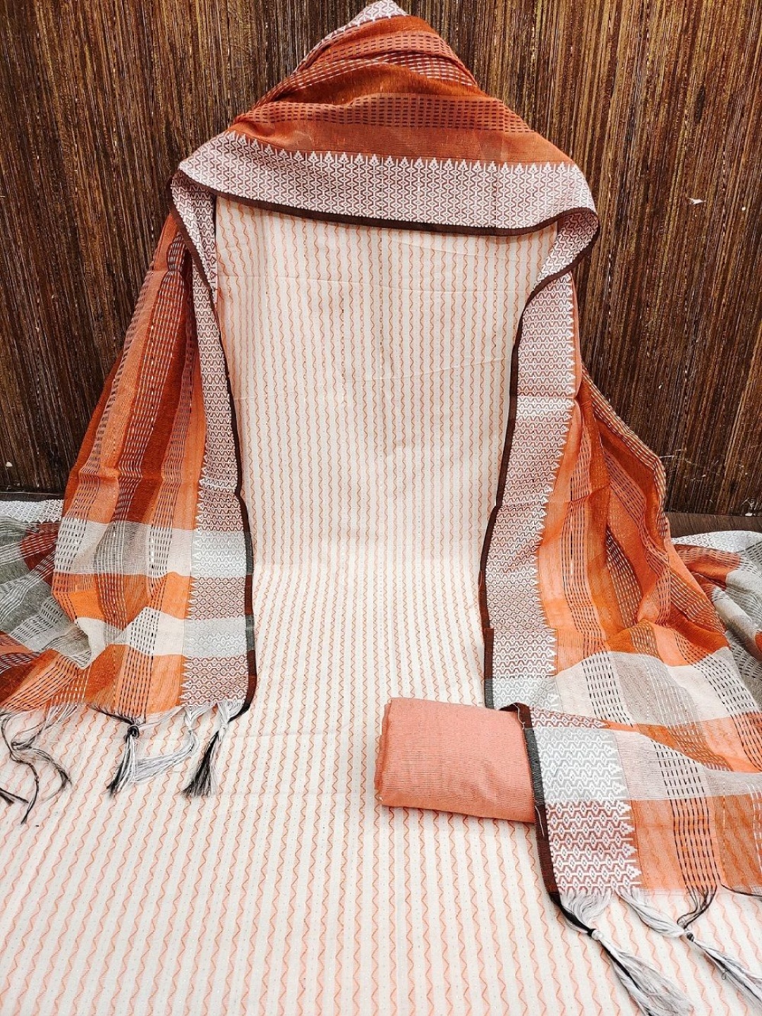

A TO Z CART Striped Unstitched Dress Material, Orange