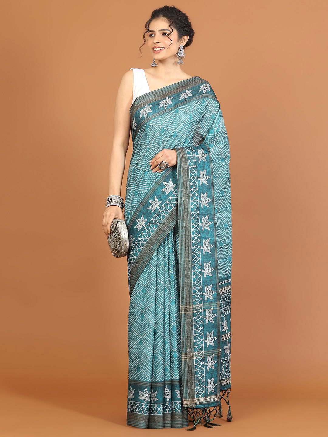 

Meena Bazaar Art Silk Tussar Saree, Sea green