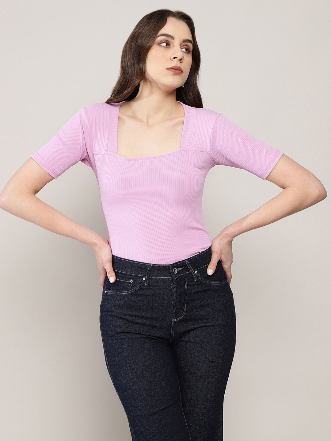 

AVANOVA Women Square Neck Fitted Top, Purple