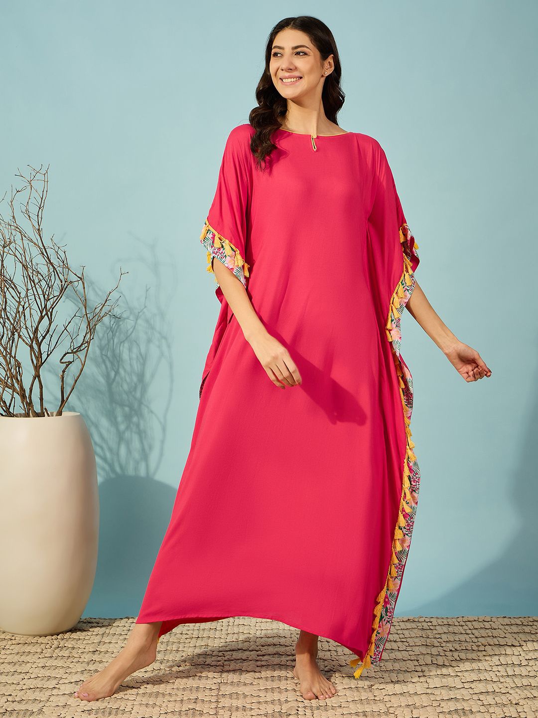 

The Kaftan Company Women Pure Cotton Maxi Nightdress, Red