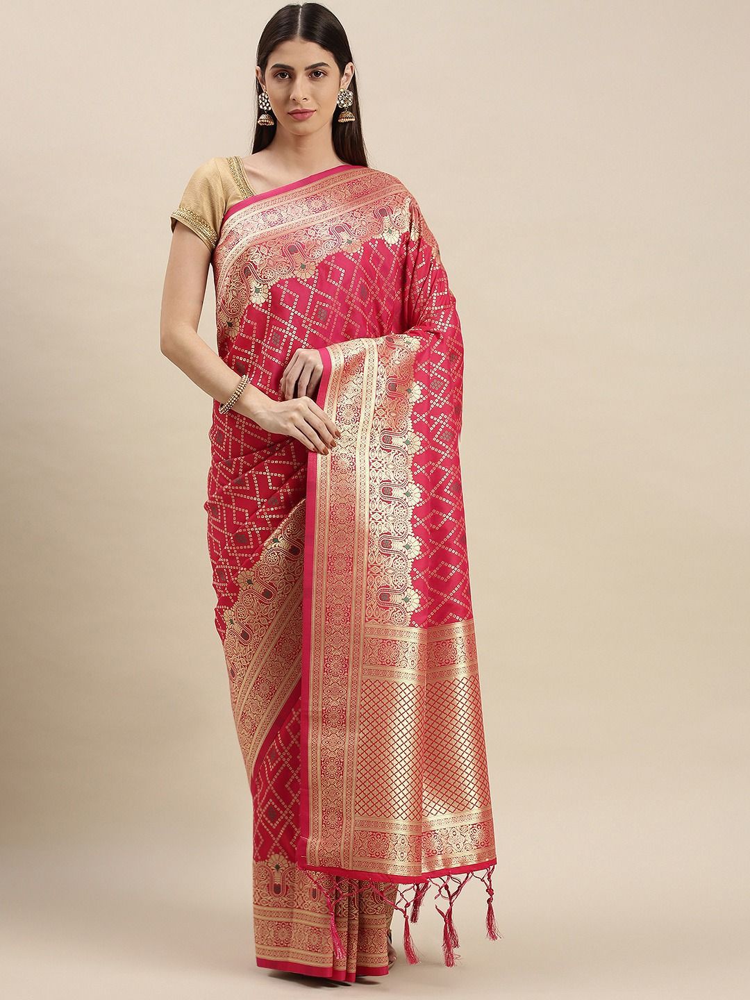 

flaher Woven Design Zari Art Silk Banarasi Saree, Red