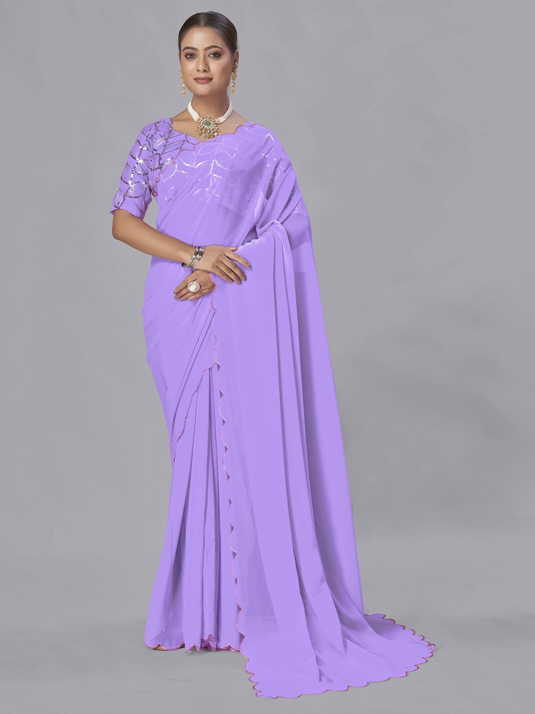 

A TO Z CART Pure Georgette Saree, Lavender