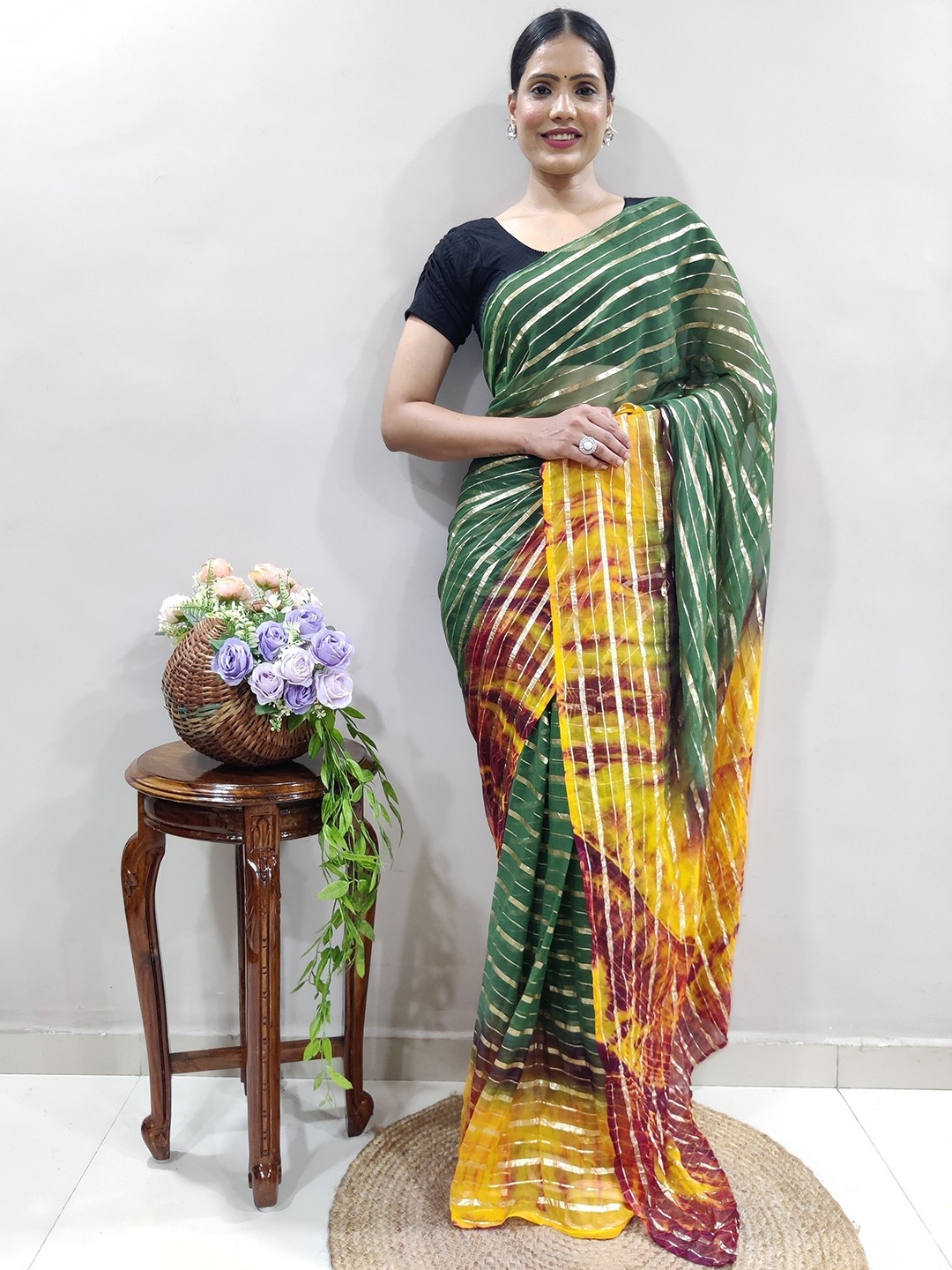 

Upalksh Striped Pure Cotton Kota Saree, Green