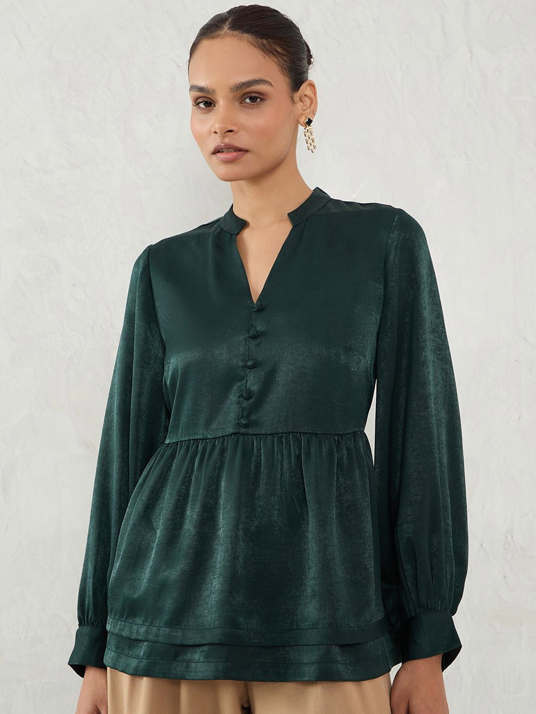 

FEMMELLA Women Mandarin Collar Layered Peplum Top, Green