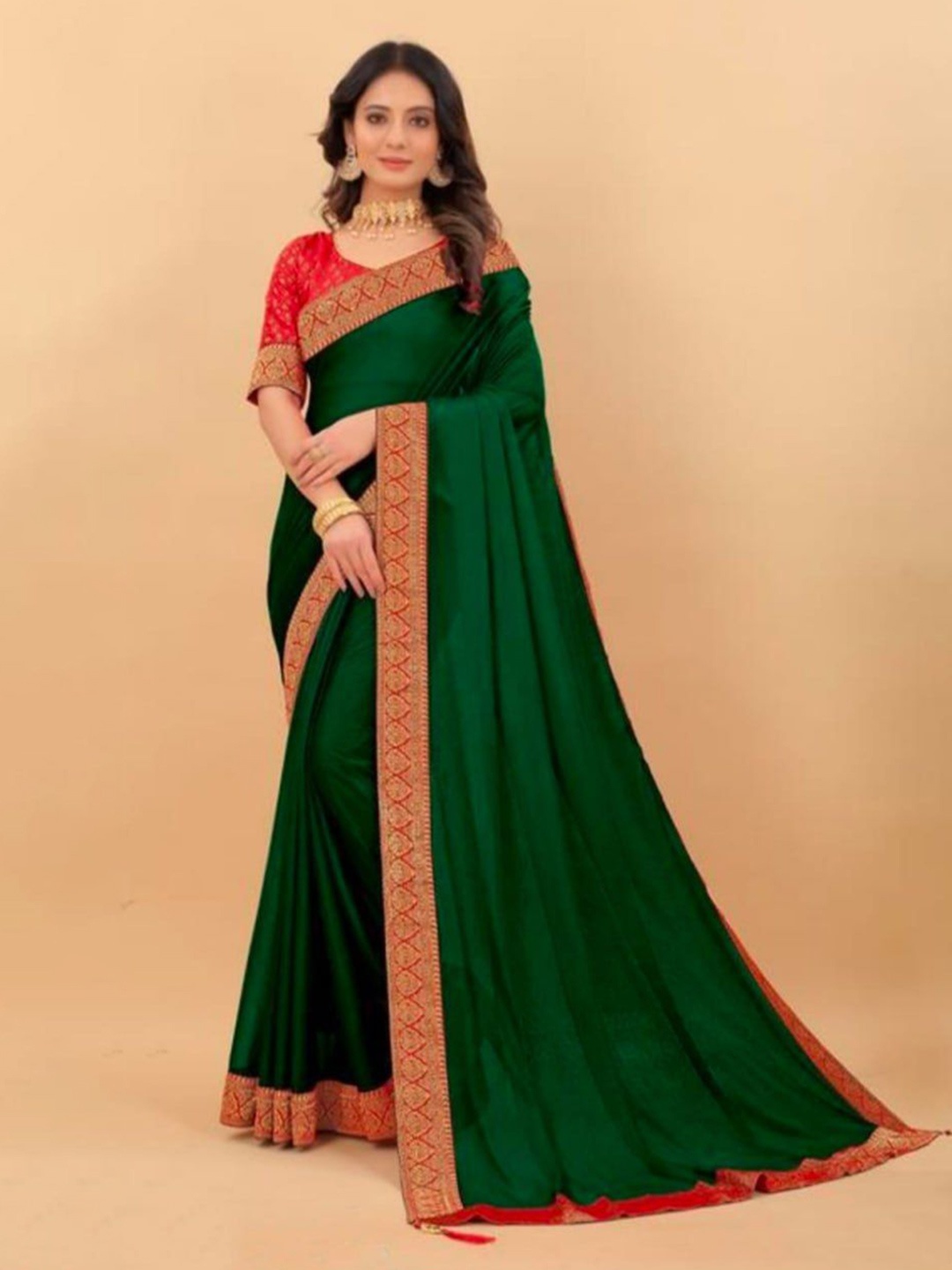 

BAESD Women Solid Woven Design Pure Georgette Banarasi Saree, Green