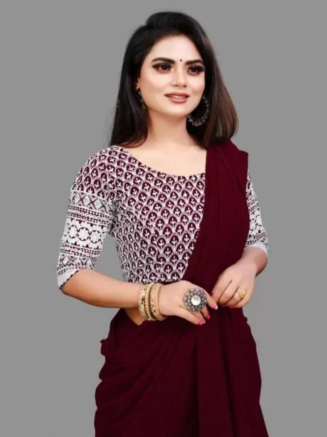 

BAESD Pure Georgette Saree, Maroon