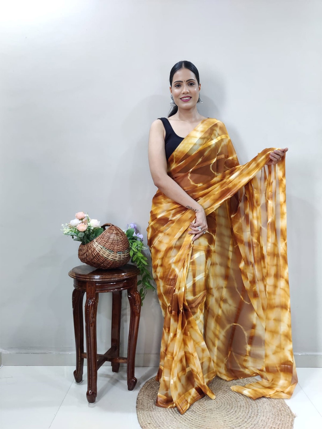 

Upalksh Women Tie and Dye Kota Saree With Blouse Piece, Yellow