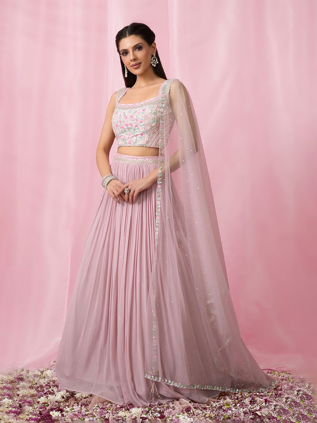 

Alaya Advani Embellished Sequinned Ready to Wear Lehenga & Blouse With Dupatta, Pink