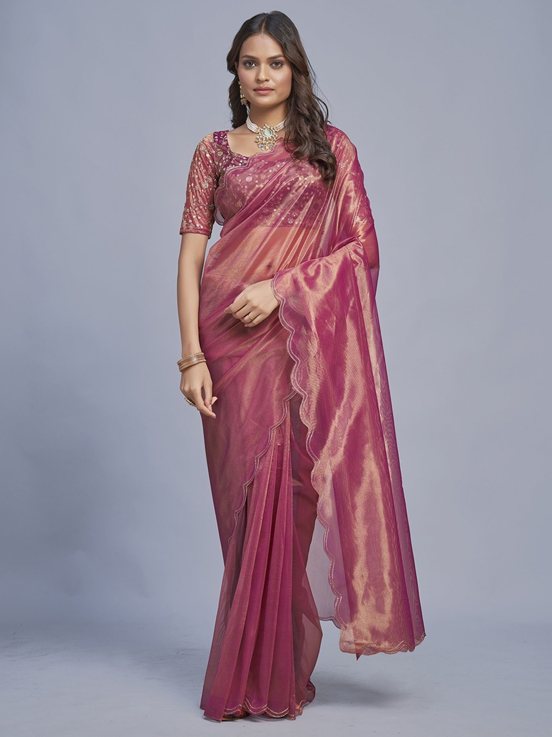 

A TO Z CART Organza Saree, Burgundy