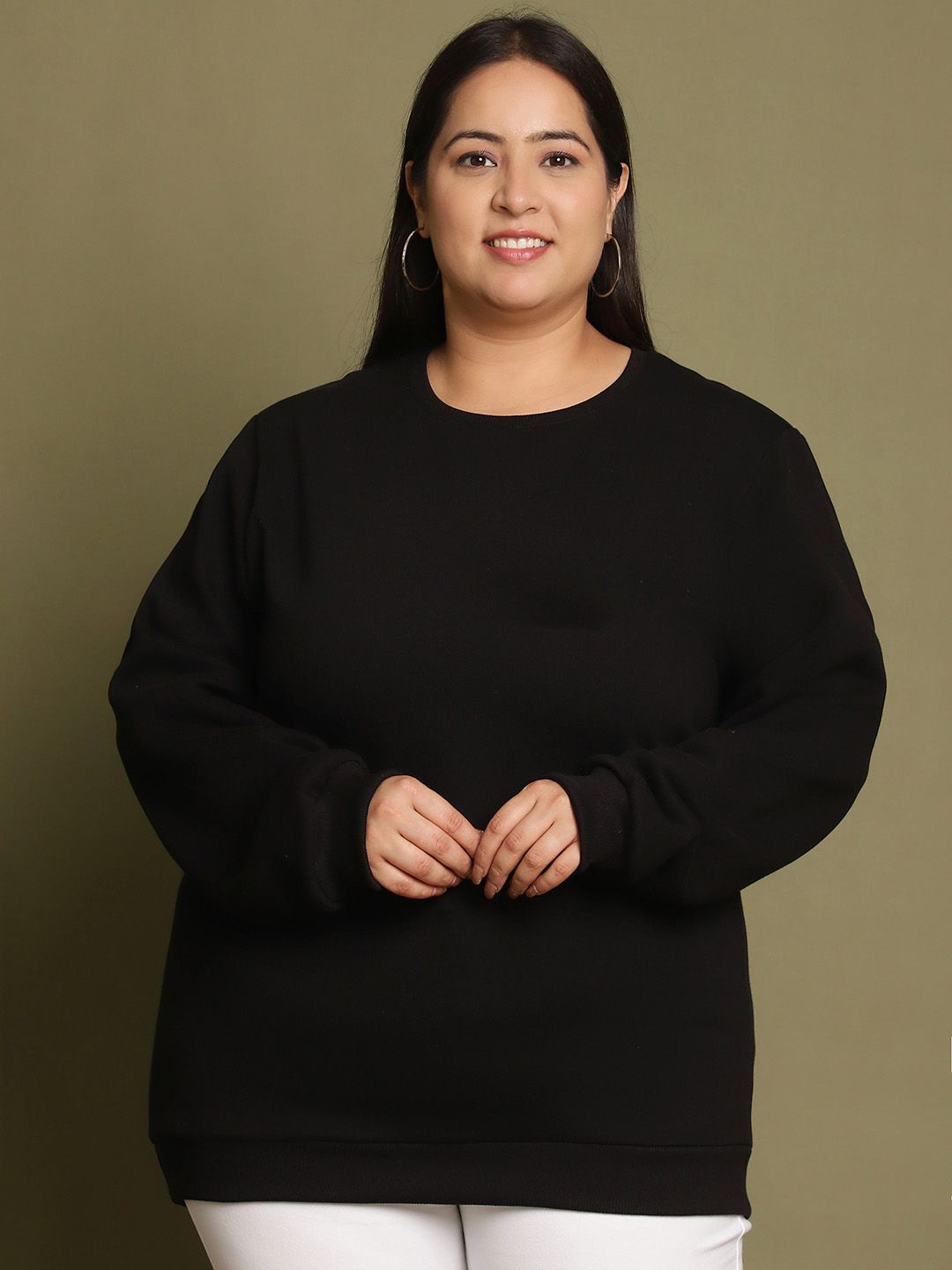 

UnaOne Women Plus Size Longline Sweatshirt, Black
