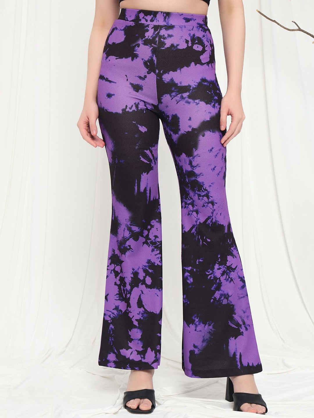 

TANDUL Women Printed Original Regular Fit Mid-Rise Parallel Trousers, Purple